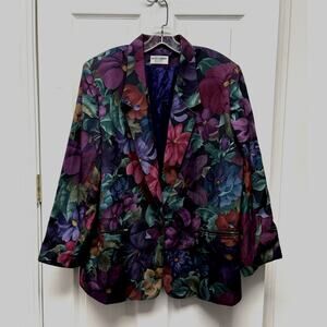 Alfred Dunner Blazer Vintage Floral Women’s Size 20W Purple Multicolor Lined USA